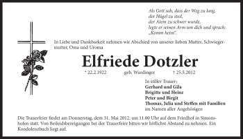 Traueranzeige von Elfriede Dotzler von Pegnitz-Zeitung